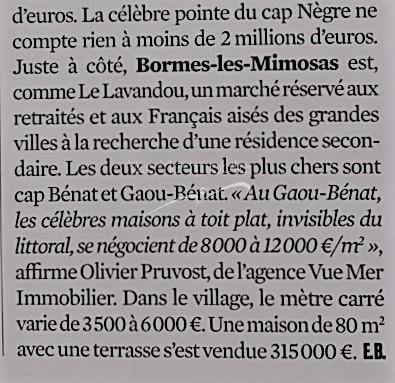 estimation villa article obs marché immobilier le lavandou Bormes Rayol canadel